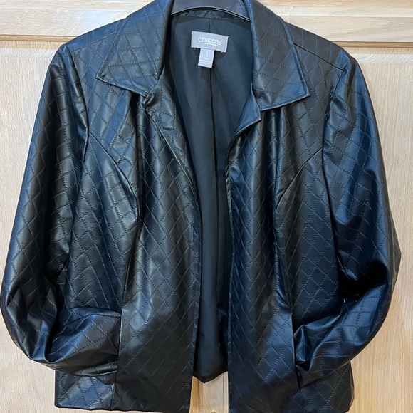 Chico’s Faux Leather Open Jacket With Pockets Quilted Black Size 1 (S/8) Women’s - Picture 4 of 8